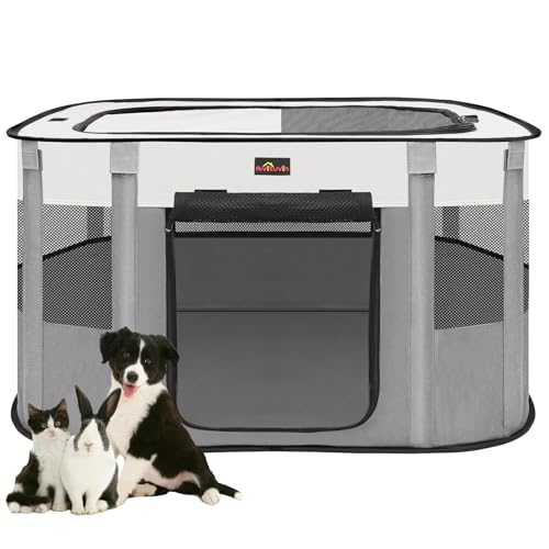 Aivituvin Hunde-Laufstall, tragbarer Katzen-Haustier-Laufstall für Reisen, Camping, faltbare Hundehütte, Zeltkiste mit Tragetasche für drinnen und draußen, kleine Tiere, Grau, L Aivituvin Hunde-Laufstall, tragbarer Katzen-Haustier-Laufstall für Reisen, Camping, faltbare Hundehütte, Zeltkiste mit Tragetasche für drinnen und draußen, kleine Tiere, Grau, L von Aivituvin
