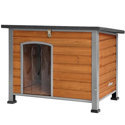 Aivituvin Hundehaus Indoor Outdoor Holz Hundekennel für den Winter, wetterfest, geeignet für kleine, mittlere und große Hunde, einzigartiges Ganzumfassung Stahlrahmen (Braun, L) von Aivituvin