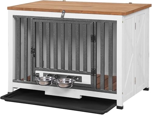 Aivituvin Hundehütte Möbel für kleine mittlere Hunde, Holzhundehaus mit klappbarem Holzdeklappdach, Tragbare stabile Hundekennel Nachttisch Kombination (Weiß, L) von Aivituvin
