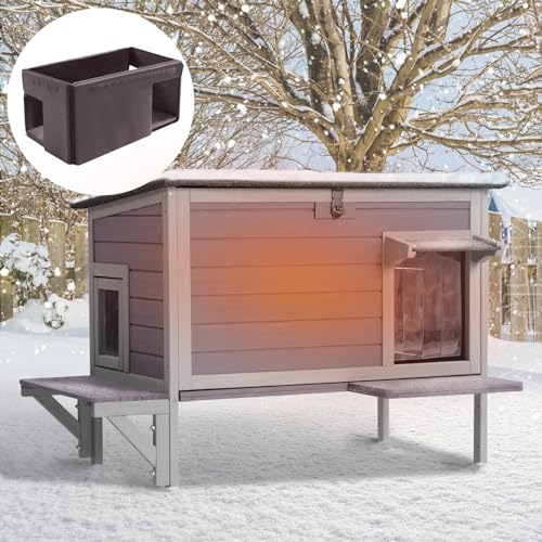 Aivituvin Katzenhaus Outdoor Winterfest aus Holz Isoliert Feral katzenhöhle Wetterfest für Winter Doppelzimmer (Grau, L) von Aivituvin