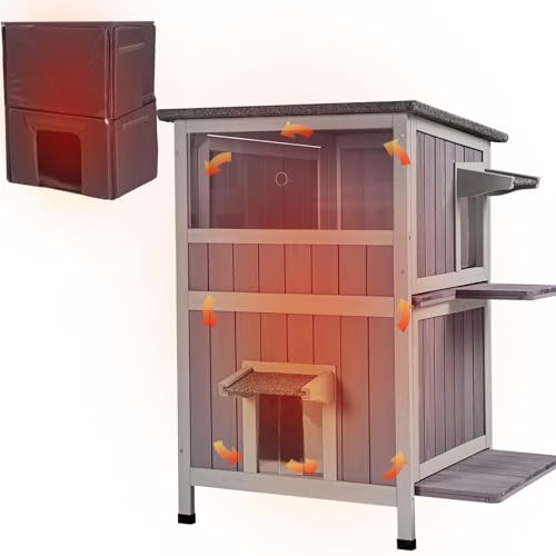 Aivituvin Katzenhaus Outdoor Winterfest aus Holz Isoliert Feral katzenhöhle Wetterfest für Winter Doppelzimmer und wasserdichter Wildkatzen-Schutthaus für den Winter (Grau, L) von Aivituvin