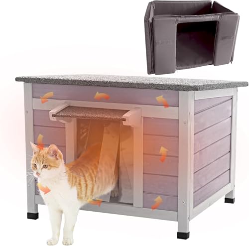 Aivituvin Katzenhaus für Außenkatzen, isoliertes Wildkatzenschutthaus mit warmem Futter für den Winter, wasserdichter Kaninchenkoppel für Kaninchen und Katzen(Grau, M mit Isolierfutter) von Aivituvin