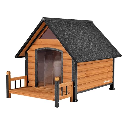 Aivituvin Outdoor Hundehaus, Wasserdichtes Welpen Schutzhaus, Indoor Hundehütte mit erhobenem Boden, beißgeschütztes Design, für kleine bis mittlere Hunde mit Veranda (Braun, L) von Aivituvin