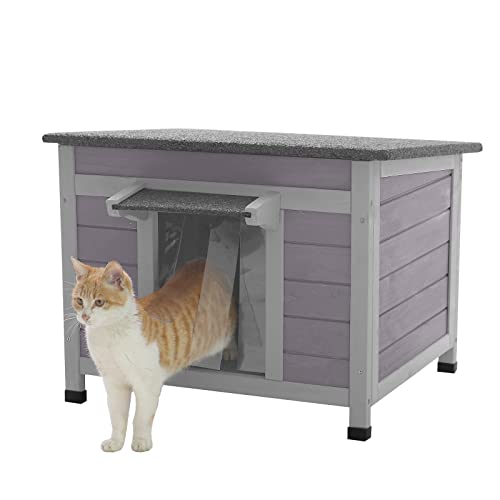 Aivituvin Outdoor Katzenhaus aus Holz Isoliert Feral Katzenhaus Wetterfest für Winter Doppelzimmer Indoor (Grau, M) von Aivituvin