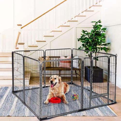 Aivituvin Welpenlaufstall 8 Gitter je 69 x 79 cm Freilaufgehege Starkes Welpenauslauf Hundelaufstall Tierlaufstall mit Tür für Hunde Wohnung Garten (Schwarz, L, 8 Platten) von Aivituvin