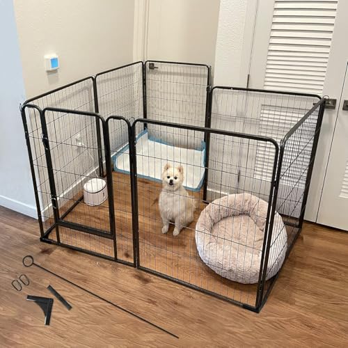 Aivituvin Welpenlaufstall 8 Gitter je 79x100cm Freilaufgehege Starkes Welpenauslauf Hundelaufstall Tierlaufstall mit Tür für Hunde Wohnung Garten (Schwarz, XL, 8 Platten) von Aivituvin