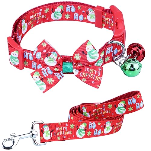 Aiwind Weihnachtliches Hundehalsband und Leine, Set für mittelgroße bis große Hunde, mit Glöckchen und Fliege, für die Weihnachtszeit, 2,5 cm breit (33 cm - 48,3 cm, Rot A) von Aiwind