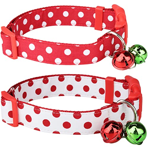 Hunde-Weihnachtshalsbänder für mittelgroße bis große Hunde mit Glöckchen und Fliege, rote und weiße Punkte, 2 Stück, 2,5 cm breit (25,4 cm - 40,6 cm, ohne Schleife) von Aiwind