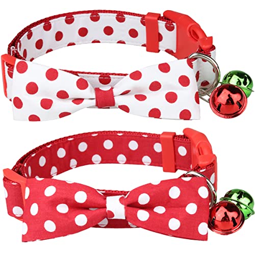Weihnachtshalsbänder für mittelgroße bis große Hunde mit Glöckchen und Fliege, rote und weiße Punkte, 2 Stück, 2,5 cm breit (33 cm - 48,3 cm) von Aiwind