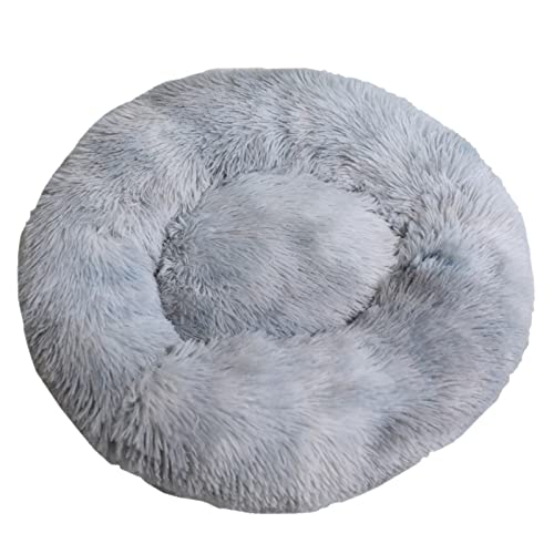 Aixingxing Plüsch-Donut-Haustierbett für Hunde und Katzen, beruhigendes Haustierbett für Hunde, Katzen, Haustiere, weiches, rundes Kissenbett mit rutschfester Unterseite und waschbar (L 60 cm, Grau) von Aixingxing