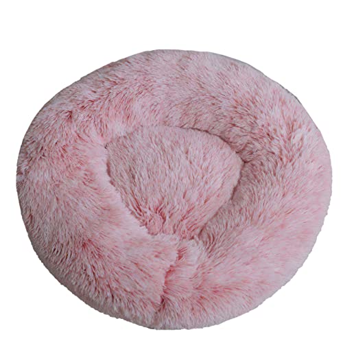 Aixingxing Plüsch-Donut-Haustierbett für Hunde und Katzen, beruhigendes Haustierbett für Hunde, Katzen, Haustiere, weiches, rundes Kissenbett mit rutschfester Unterseite und waschbar (M 50 cm, Rosa) von Aixingxing