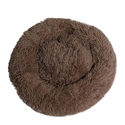 Aixingxing Plüsch-Donut-Haustierbett für Hunde und Katzen, beruhigendes Haustierbett für Hunde, Katzen, Haustiere, weiches, rundes Kissenbett mit rutschfester Unterseite und waschbar (M 50 cm, Braun) von Aixingxing