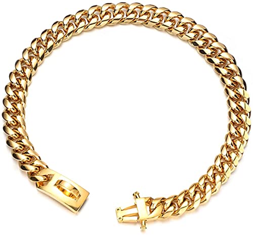 Aiyidi Robustes Hundehalsband, Edelstahl, 14 mm, 18 Karat Gold, kubanisches Glieder-Training, Spazierengehen, Metall, geeignet für kleine und mittelgroße Hunde [25,4–66 cm] (30,5 cm) von Aiyidi