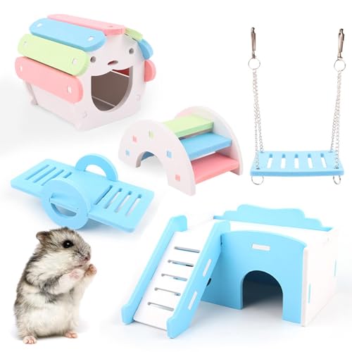 Aizuoni Hamsterkäfig Zubehör, Hamster Versteck, Meerschweinchen-Leiter-Plattform, Hamster-Meerschweinchen-Spielzeug, 5-teiliges Hamsterkäfig-Spielplatzspielzeug-Set, Hamsterkäfig-Plattform von Aizuoni