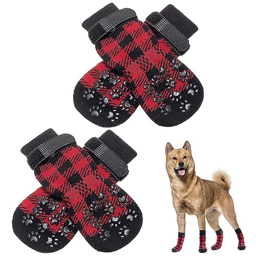 Aizuoni Hundegriffsocken, Hundeschuhe - Winter-Grip-Schuhe für Hunde | Rutschfester Weihnachtspfotenschutz, Sockenpfotenschutz für mittelgroße und kleine Haustiere, Hunde und Katzen von Aizuoni