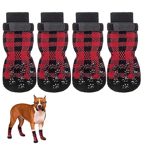 Aizuoni Hundesocken, Wintersocken für Hunde, Winter Grip Socken Hundepfotenschutz, Rutschfester Weihnachtspfotenschutz, Sockenpfotenschutz für mittelgroße und kleine Haustiere, Hunde und Katzen von Aizuoni