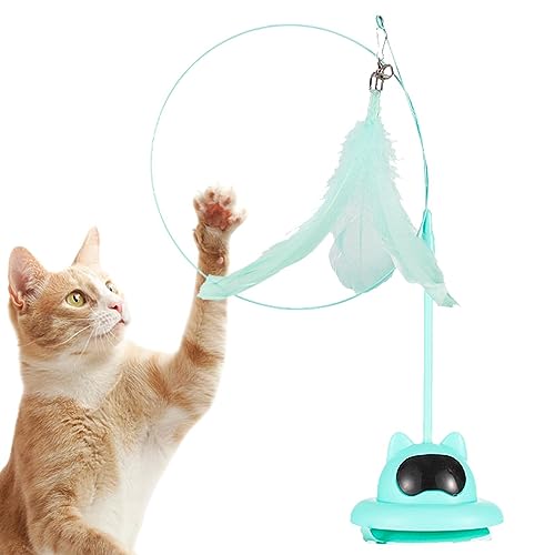 Aizuoni Katzenfeder-Teaser | Einziehbares Katzenfederspielzeug mit Saugnapf | Einstellbarer Winkel und Höhe, Katzenplüschspielzeug für Katzen im Innenbereich und Katzenspielzeug-Leckerli-Spender von Aizuoni