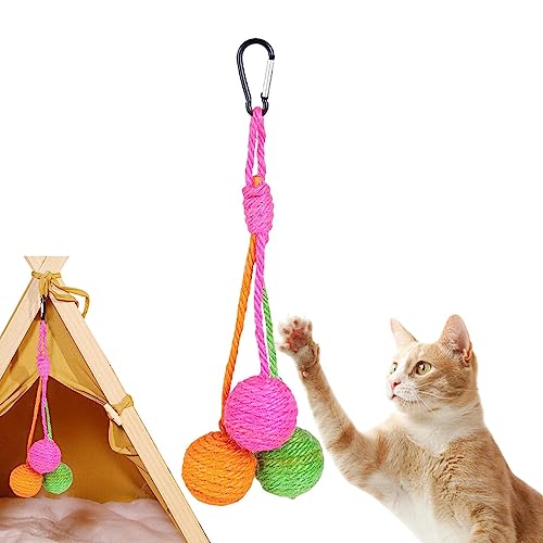 Aizuoni Katzenseil-Ballspielzeug | Kaubarer Kratzbaum für Kätzchen | Tragbares und interaktives Katzen-Sisal-Seilballspielzeug, rollender Ball, Kratzkatzenspielzeug für Haustiere, Katzen, Welpen von Aizuoni
