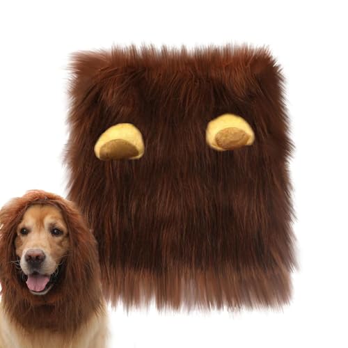 Aizuoni Lustige Löwenmähne für Hunde, Löwenperücke für Hunde mit Ohren - Löwenhaarperücke für Hunde mit Ohren | Hunde-Löwenkostüm, Haustier-Perücken-Kleidung, Hunde-Cosplay-Outfit, verstellbare von Aizuoni