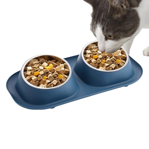 Doppelter Hundenapf | Doppelschüssel aus Edelstahl,rutschfeste Doppelnäpfe für Katzenfutter und Wasser für Hunde, Katzen, Welpen und kleine Haustiere Aizuoni von Aizuoni