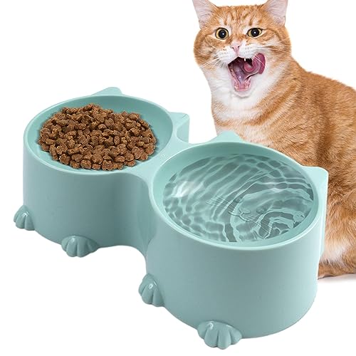 Gekippte, erhöhte Futternäpfe für Katzen | Doppelte Katzen-Futternäpfe im Katzen-Design - Haustier-Wasser- und Futternapf-Set, Katzen-Futternäpfe, schützender Katzen-Futternapf, erhöhte Aizuoni von Aizuoni