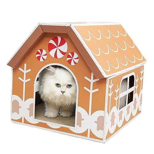 Katzenkratzhaus | Outdoor-Katzenhaus für Indoor-Katzen | Tierhaus mit Kratzbaum, abnehmbar und faltbar, mit Mehreren Fenstern, Weihnachtsthema zum Schlafen und für Katzen Aizuoni von Aizuoni