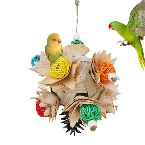 Kauspielzeug für Papageien, Kauspielzeug für Vögel - Natürliche Holzspäne, buntes Kakadu-Kauspielzeug - Dekorative Vogelkäfig-Ornamente, multifunktionales, entspannendes Conure-Spielzeug mit Metallhak von Aizuoni