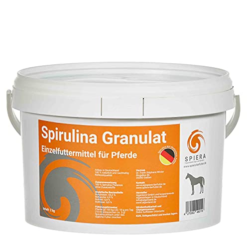 Spiera Spirulina Futter Granulat 2 Kg I Einzelfuttermittel für Pferde, Hunde und Katzen aus algen, 100% natürlicher und nachhaltiger Futterzusatz aus Deutschland, Rohkostqualität aus Hessen von Akal Food