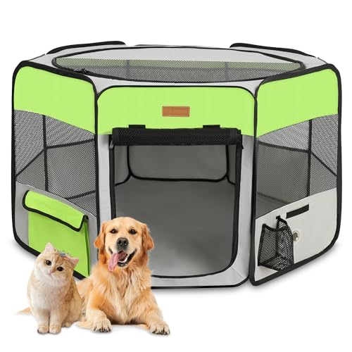 Hunde-Laufgitter, tragbarer Laufstall für Katzen/Welpen/Kaninchen/Hühner, faltbares Großraum-Haustier-Auslaufzelt für Innen- und Außenbereich, Reisen, Camping, Grün von Akinerri