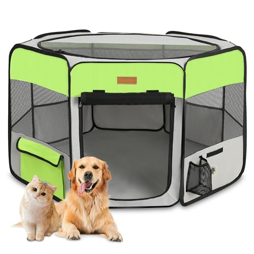 Hunde-Laufgitter, tragbarer Laufstall für Katzen/Welpen/Kaninchen/Hühner, faltbares Großraum-Haustier-Auslaufzelt für Innen- und Außenbereich, Reisen, Camping, Grün von Akinerri
