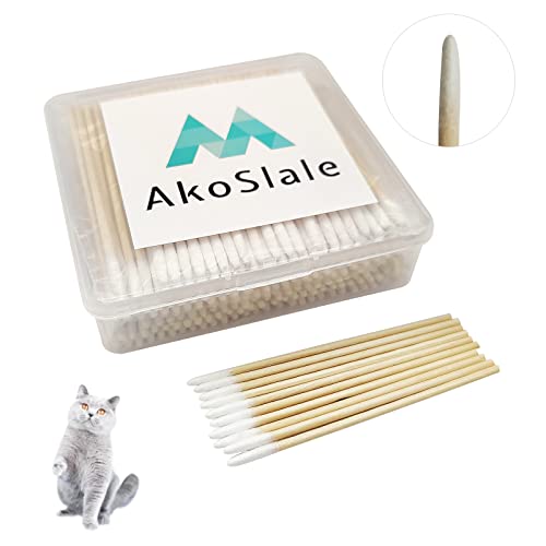 AkoSlale Wattestäbchen aus Holz, spitze Spitze, 7,4 cm, Katzenaugenreiniger, Katzenwundpflege, Baby-Qtips, Mikro-Swab-Sticks für Make-up, Kosmetik, Nägel, 200 Stück von AkoSlale