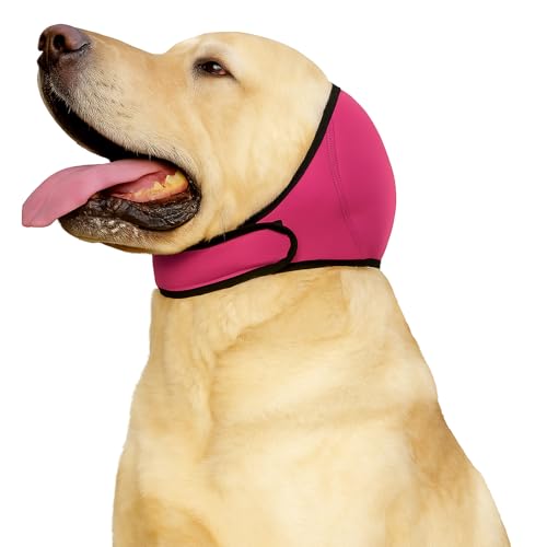 Beruhigender Hunde-Kapuzenpullover mit Ohrenschutz, geräuschreduzierender Angstwickel für Hunde, Haustierpflege, Kopfbedeckung für Donner, Feuerwerk und Baden (Rosarot, beruhigender Kapuzenpullover von AkoSlale