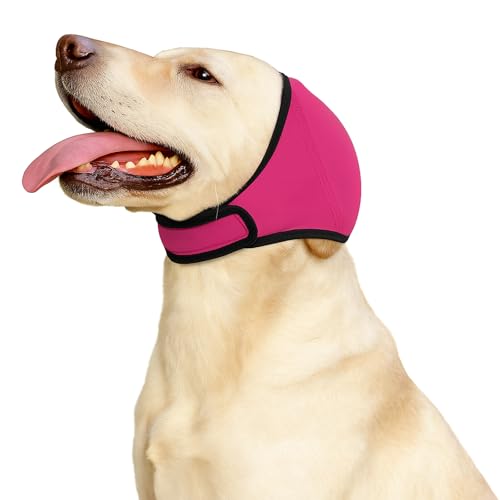 Beruhigender Hunde-Kapuzenpullover mit Ohrenschutz, geräuschreduzierender Angstwickel für Hunde, Haustierpflege, Kopfbedeckung für Donner, Feuerwerk und Baden (Rosarot, beruhigender Kapuzenpullover von AkoSlale