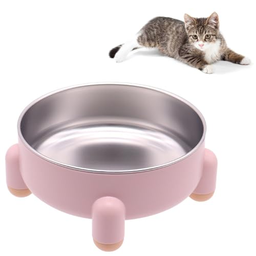 Katzennapf aus Edelstahl, rutschfestes und erhöhtes Design, langlebiges HIPS-Material, auslaufsicher, spülmaschinenfest, perfekt für Katzen und kleine Hunde, leicht zu reinigen (Rosa, 1 Stück) von AkoSlale