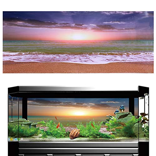 Akozon 3D-Effekt-Kleber Aquarium-Dekoration (L) Strand-Sonnenuntergang-Poster für Aquarium (91 * 50cm) von Akozon