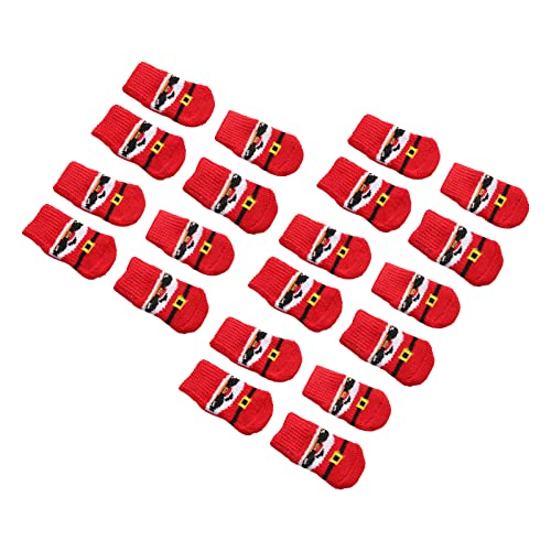 Akozon 5sets Hundesocken Winter Warm Elastisch SBeständig Roter Hintergrund Alter Mann Muster Heimtierbedarf für Weihnachten (M) von Akozon