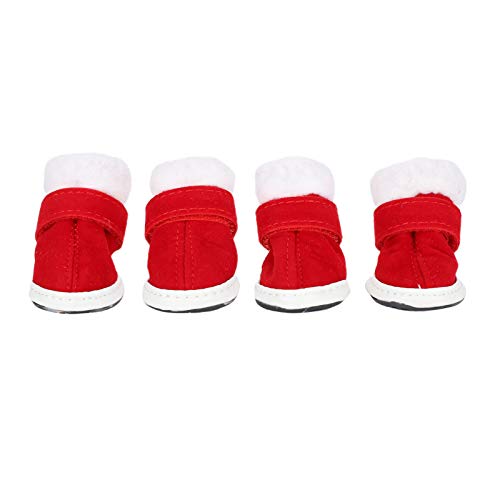 Akozon Hundepfotenschutz Rot Winter Warme Schuhe Weihnachtsstiefel Outdoor Anti-Rutsch mit Klettband (Rot Nr. 2) Rutschfester Schnallenverschluss für Haustiere (# von Akozon
