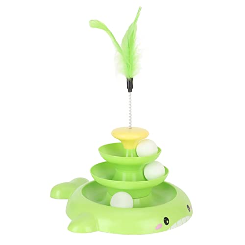 Akozon Katzenballturm, Spielzeug mit Neckender Feder für Kätzchenübungen, 3 Ebenen, Abnehmbare Haustierspur, Interaktiv (Green) von Akozon