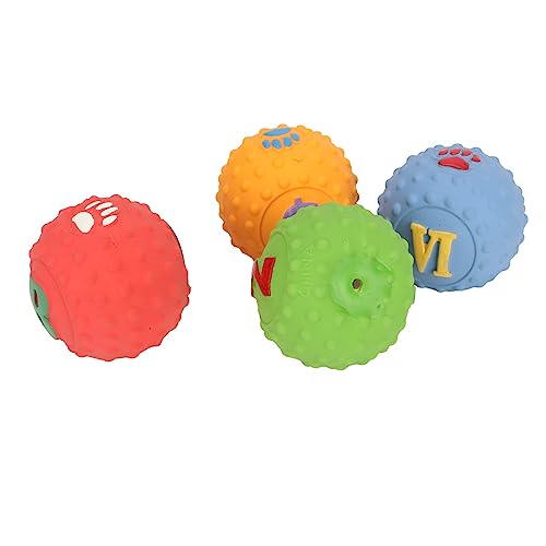 Akozon Latex-Hundeball-Ornamente, Quietschende, Interaktive, Weiche Welpen-Kau- und Apportier-Ornamente mit Lustigem Muster für Kleine und Mittelgroße Haustiere, 4 Stück Akozon Latex-Hundeball-Ornamente, Quietschende, Interaktive, Weiche Welpen-Kau- und Apportier-Ornamente mit Lustigem Muster für Kleine und Mittelgroße Haustiere, 4 Stück von Akozon