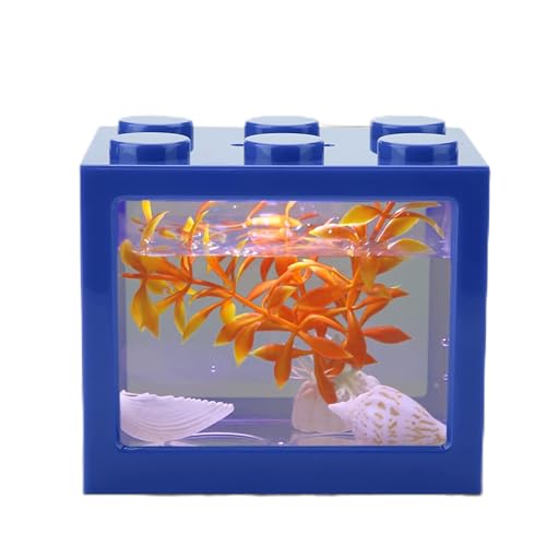 Dekoratives Mini-Aquarium, USB-LED-Licht, Lampe, Aquarium, Box, Büro, Teetisch, Dekoration, Professionelles Zubehör für den Einsatz (Blue) von Akozon