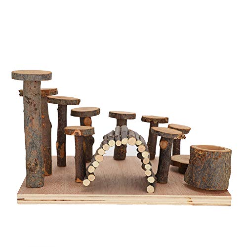 Hamster-Übungsornamente, Leiter, Holz, Hamstertreppe, Stufe, Spielen, Zähneknirschen, Heimtierbedarf, Holzsäule, Kleine Größe (Pfosten aus Apfelholz L 23,6 x 13 x 2,8 Zoll) von Akozon