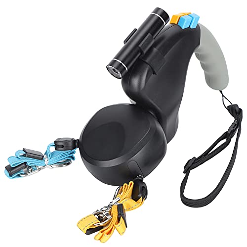 Akozon Haustier-Doppelkopf-Traktionsseil, Eins für Zwei Traktionshunde-Doppelleinen mit LED-Licht, Haustier-Doppelkopf-Traktionsleine (Black) von Akozon