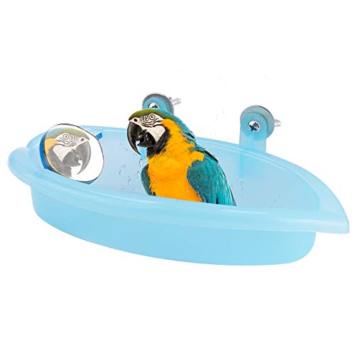 Haustier-Papageienbadewanne, Multifunktional, Blau, mit Spiegel für Kleine Vögel und Papageien von Akozon