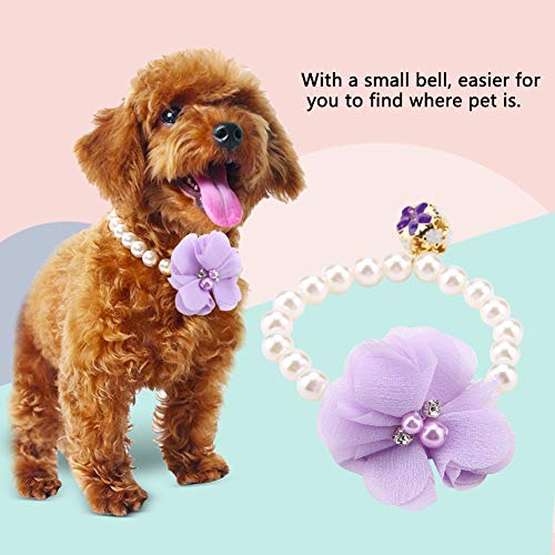 Hundehaustier-Perlenblumenhalsband, Elastische Halskette für Welpenhalsband, Schmuckzubehör (Purple) von Akozon