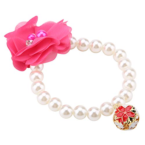 Hundehaustier-Perlenblumenhalsband, Elastische Halskette für Welpenhalsband, Schmuckzubehör (Rosenrot) von Akozon