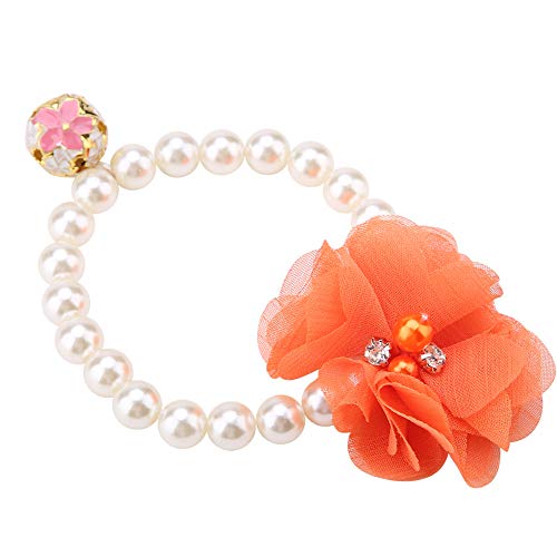 Hundehaustier-Perlenblumenhalsband, Elastische Halskette für Welpenhalsband, Schmuckzubehör (Rot) von Akozon