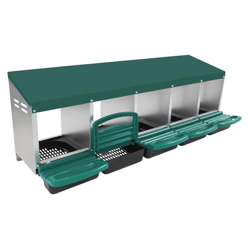 5-Fächer Hühner-Nistkasten aus Metall, Hühner Legenest Box 132×52×48cm Nistkästen Korrosionsbeständiger für Gelegte Eier, Wandmontage Abrollnest mit Belüftungsöffnungen (Grün) von Akuoyiexemye