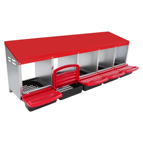 5-Fächer Hühner-Nistkasten aus Metall, Hühner Legenest Box 132×52×48cm Nistkästen Korrosionsbeständiger für Gelegte Eier, Wandmontage Abrollnest mit Belüftungsöffnungen (Rot) von Akuoyiexemye