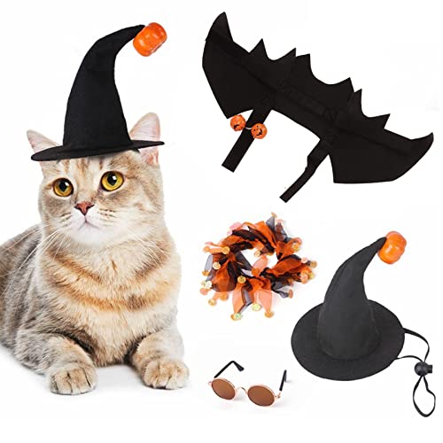 Aladeno 4 Stück Katzen-Halloween-Kostüme, Fledermausflügel, Kürbisglocke für Thanksgiving, Halloween-Party, Dekoration, Welpenhalsband, Leinen, Cosplay, Fledermaus-Kostüm, Aladeno 4 Stück Katzen-Halloween-Kostüme, Fledermausflügel, Kürbisglocke für Thanksgiving, Halloween-Party, Dekoration, Welpenhalsband, Leinen, Cosplay, Fledermaus-Kostüm, von Aladeno