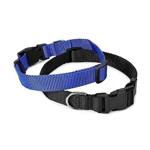 Alainzeo 2 Pack Nylon Hundehalsbänder, Klassisches, verstellbares Haustier-Hundehalsband für kleine, mittelgroße und große Hunde, M (Schwarz, Blau) von Alainzeo
